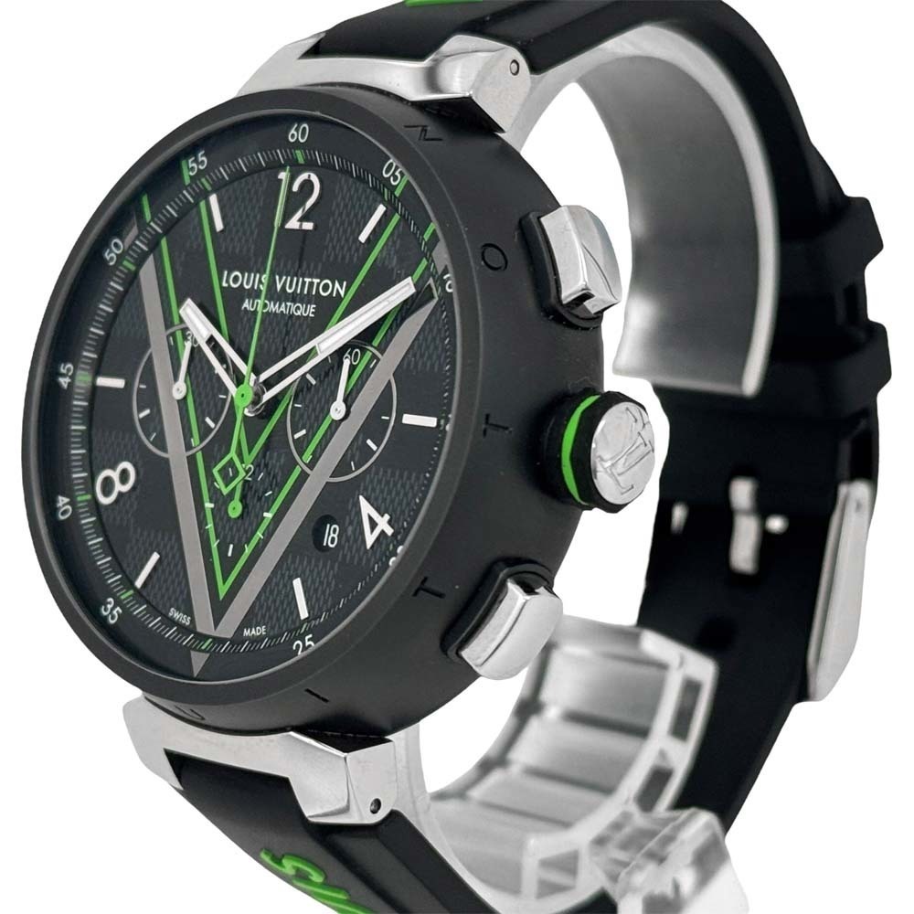 Louis Vuitton Lace Automatic Graphite Chronograph Black Tambour Black Damier